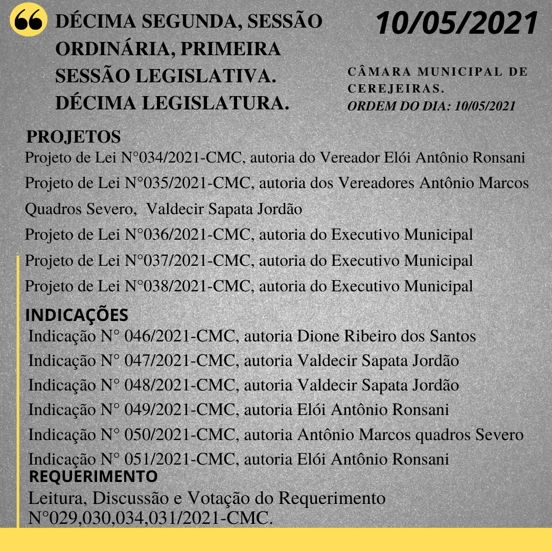 12° Sessão Ordinária da Câmara Municipal de 2021