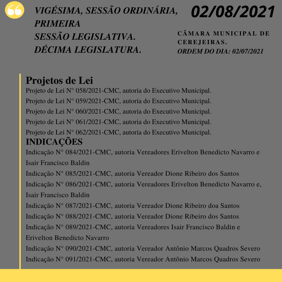 20° Sessão Ordinária 2021