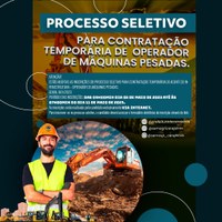 Abertas as inscrições do Processo Seletivo para contratação temporária de Agente de Infraestrutura